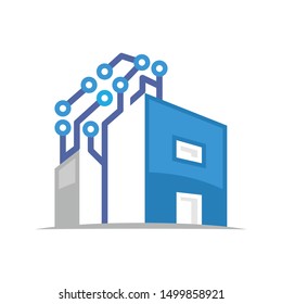 Illustration icon of high-tech building with the initials letter A