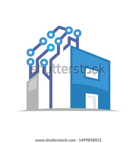 Illustration icon of high-tech building with the initials letter A