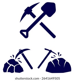 illustration icon of a human holding a hammer to break rocks from mining minerals