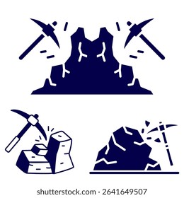 illustration icon of a human holding a hammer to break rocks from mining minerals