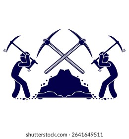 illustration icon of a human holding a hammer to break rocks from mining minerals