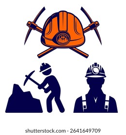 illustration icon of a human holding a hammer to break rocks from mining minerals