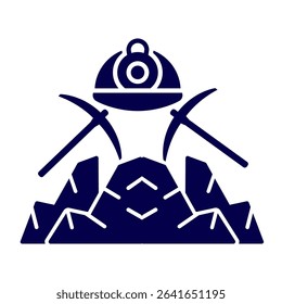 illustration of icon image of stone crusher hammer and helmet