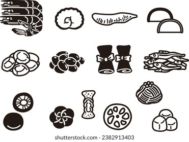 Illustration icon of Japanese New Year's dish "Osechi" (black)