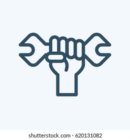 illustration or icon of Labor Day concept with man holding wrench. Logo for international labor day on 1st may