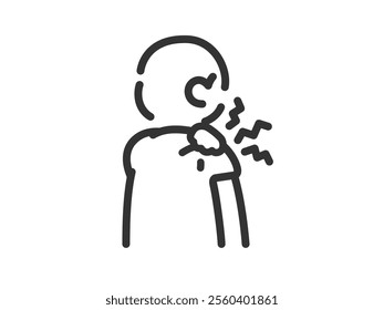An illustration of an icon (line drawing) of the back view of a man with severe stiff shoulders.