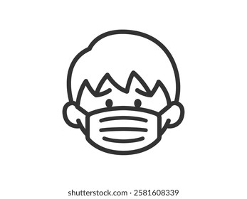 Illustration of an icon (line drawing) of a man wearing a mask with symptoms of hay fever.