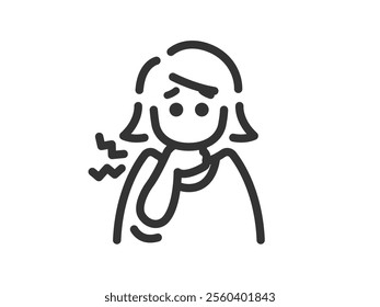 Illustration of an icon (line drawing) of a woman with a sore throat.