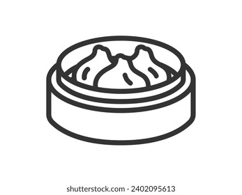 Illustration of an icon (line drawing) of xiao long bao in a steamer basket.