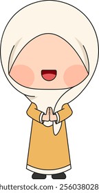 Illustration icon of a little girl wearing a hijab, full of enthusiasm, bringing happiness with every step, depicting the beauty of diversity and the strength of the heart.