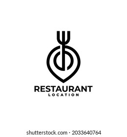 ilustración de una ubicación de icono con un tenedor. icono de ubicación de pin para restaurante, café, bistró.