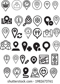 illustration icon location,Set of road and navigation line icons. Map pointer, gps, compass, parking pin, direction and more