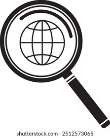 illustration icon looking at the earth from a magnifying glass	