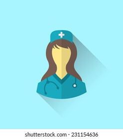 Illustration icon of medical nurse with shadow in modern flat design style - vector