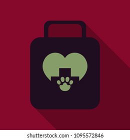 Illustration icon of medicine chest with long shadow in flat style - vector