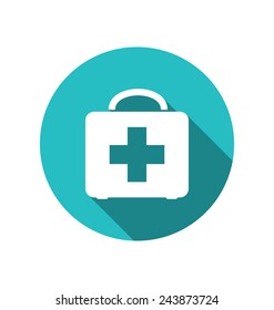 Illustration icon of medicine chest with long shadow in flat style - vector