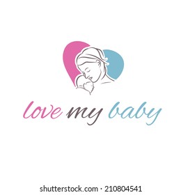 illustration icon mother and her baby in shape heart