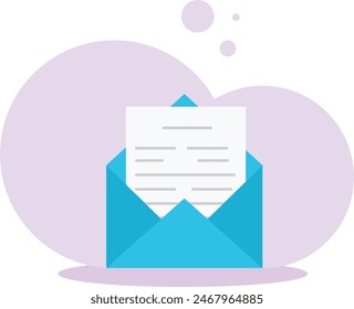 Illustration of the icon of a paper letter coming out of the blue envelope in a professional manner