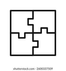 Illustration icon of a puzzle with four interlocking pieces to represent teamwork or a solution.