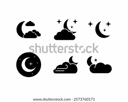 Illustration icon of rain clouds, house and flooded vehicle. Suitable for weather or forecast designs.	