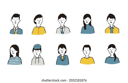 Illustration icon set of asian young people