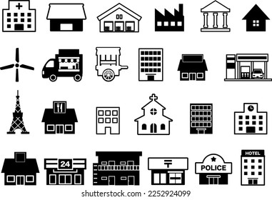 Illustration icon set of buildings and buildings