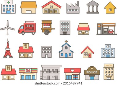 Illustration icon set of buildings and buildings