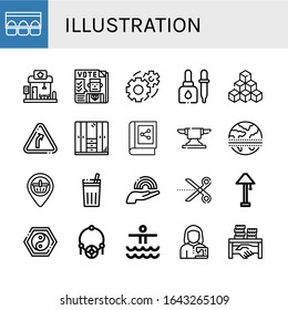 illustration icon set. Collection of Egg carton, Restaurant, Newspaper, Gear, Eyedropper, Cubes, Curve, Wardrobe, Book, Anvil, Equator, Placeholder, Chicha de frutilla, Rainbow icons