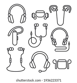 Illustration icon set of the different kind of earphones gadgets