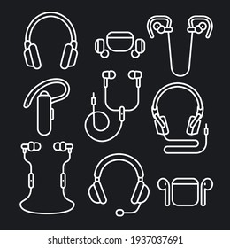Illustration icon set of the different kind of earphones gadgets