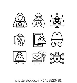 Illustration icon set Hackers. Data theft.
