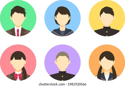 Illustration icon set of Japanese junior high school and high school students