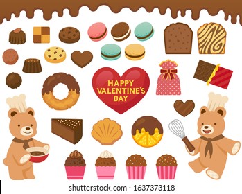 Illustration icon set of Japanese Valentine's Day sweets making and various chocolate sweets