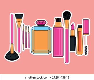 Illustration of icon set of makeup items