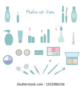 Illustration of icon set of makeup items.Peppermint green version