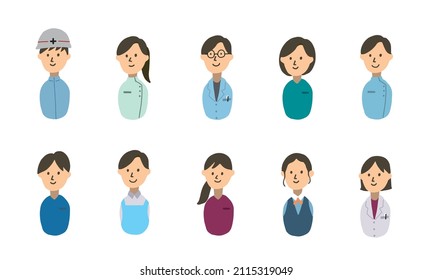 Symbolsatz für Illustration. Avatare für medizinisches und Krankenhauspersonal