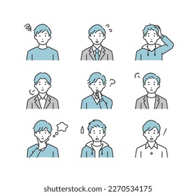 Illustration icon set of men with negative emotions.