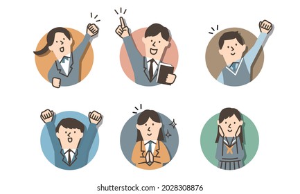 Illustration icon set of motivational students wearing school uniform