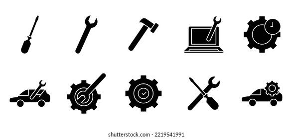 Illustration of icon set related to automotive repair, maintenance. glyph icon style. Simple vector design editable. Pixel perfect at 32 x 32