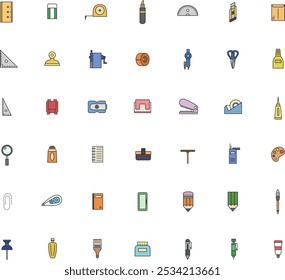 Illustration icon set related to color teaching materials tools