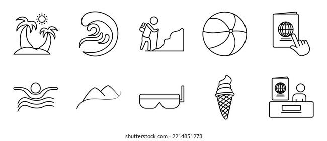 Illustration of icon set related to holiday. line icon style. Simple vector design editable.