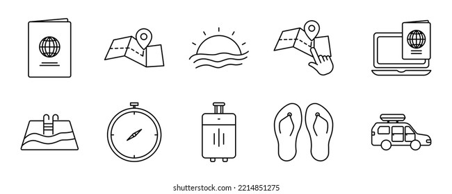 Illustration of icon set related to holiday. line icon style. Simple vector design editable.