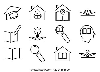 Illustration of icon set related to library, education. line icon style. Simple vector design editable.
