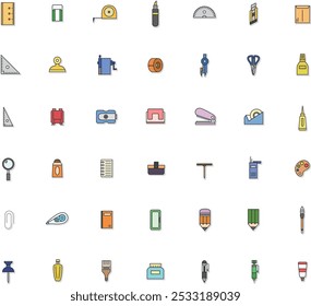 Illustration icon set related to sticker teaching materials tools (no background)