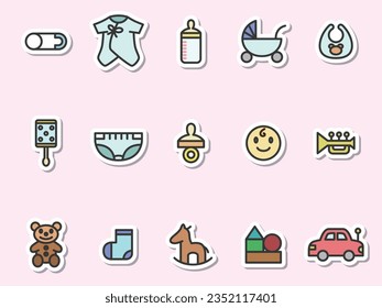 Ilustración conjunto de iconos de productos infantiles tipo sticker