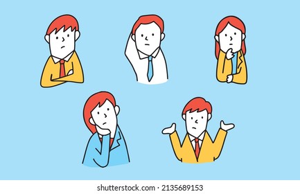 Illustration icon set of thinking business people.
