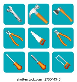illustration icon set of tools saw, hammer, screwdriver,