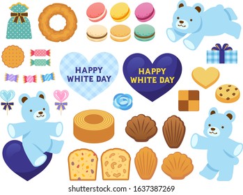 
Illustration icon set of various candy and baked sweets for Japanese White Day