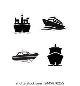 Illustration icon set. Yacht ship, water boat, yacht silhouette.