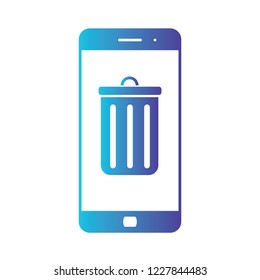 Illustration and icon of smartphone and mobile trash. Deleting information from phone. Isolated gradient blue icon on white background